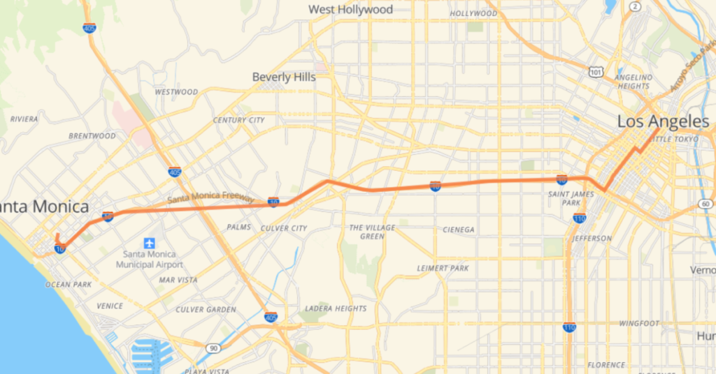 Distance of Santa Monica from LA